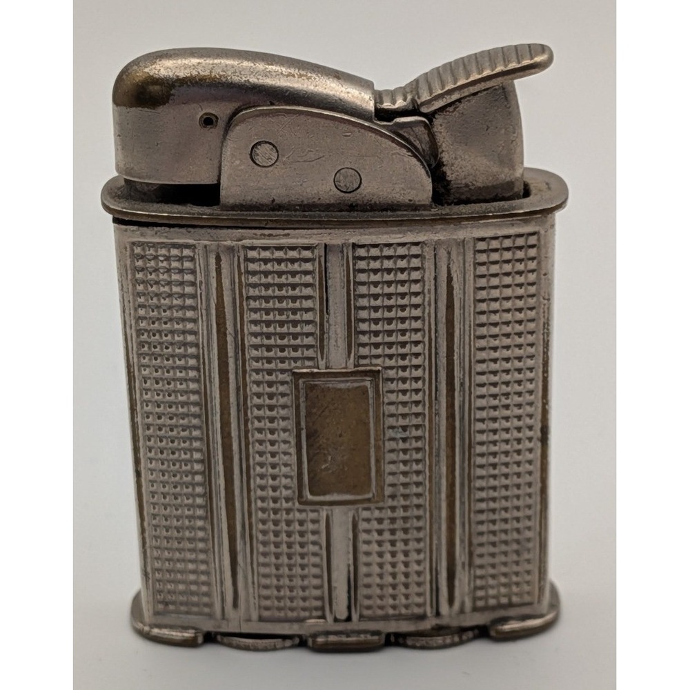 Ronson Princess Lighter Vintage Silver Tone Art Deco Engine Turned USA Fair